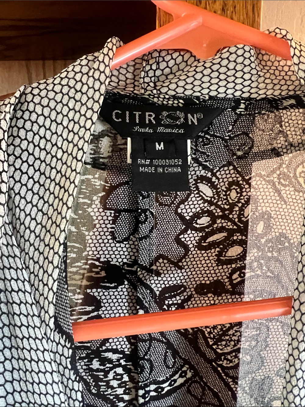Citron Black & White Printed Kimono Cardigan